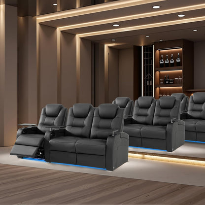 Home Theater Seating, Top-Grain Leather Power Recliner Chair