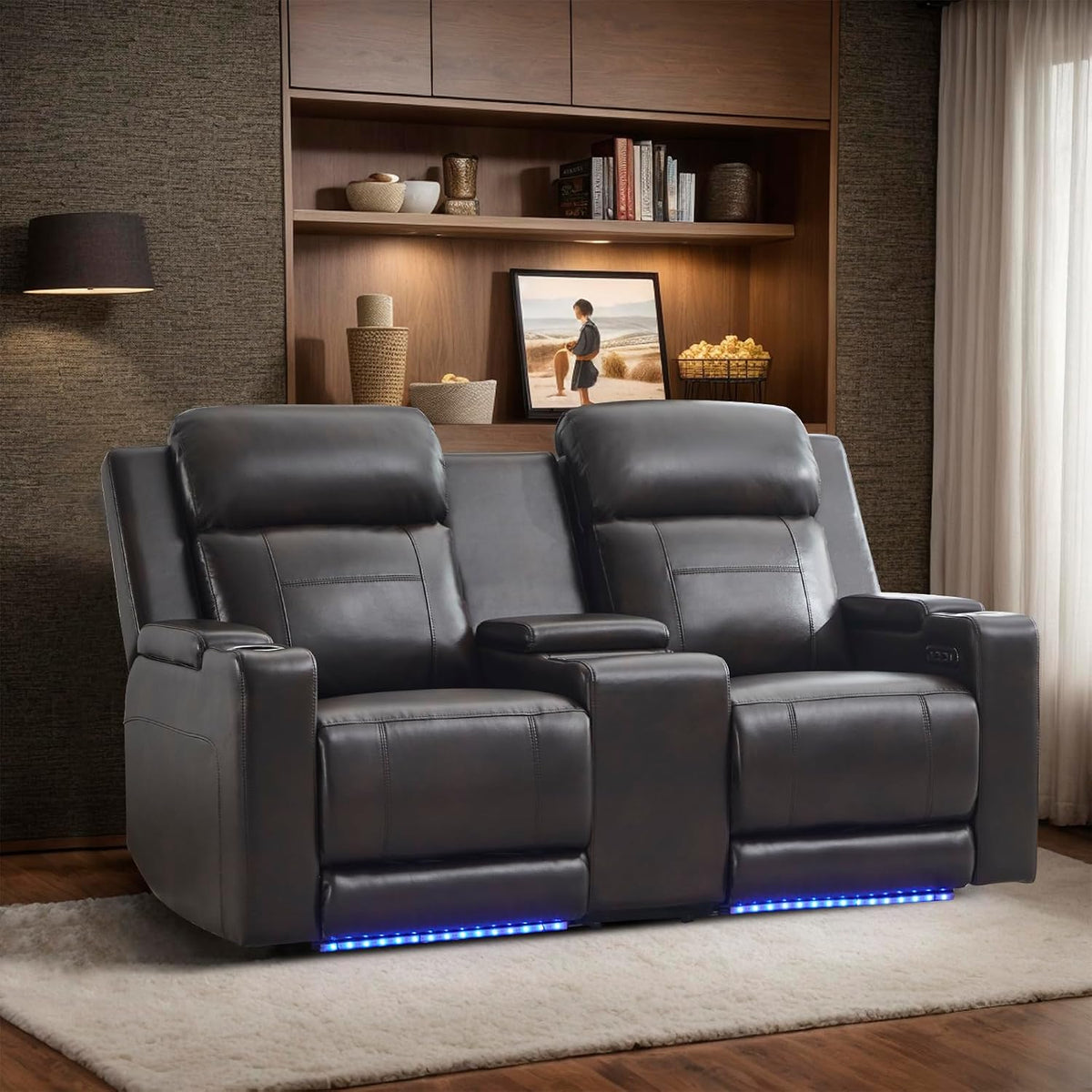 Home Theater Seating Power Reclining Sofa with Adjustable Headrest