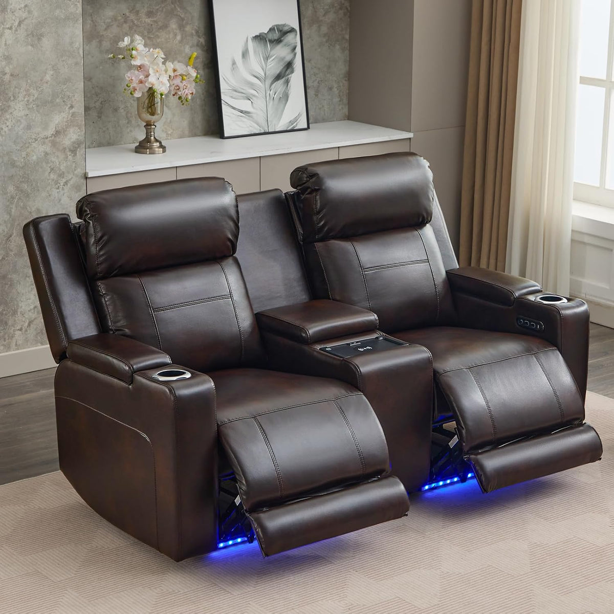 Home Theater Seating Power Reclining Sofa with Adjustable Headrest