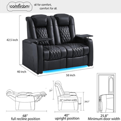 Top-Grain Leather Home Theater Seating, Dual-Motor Power Recliner