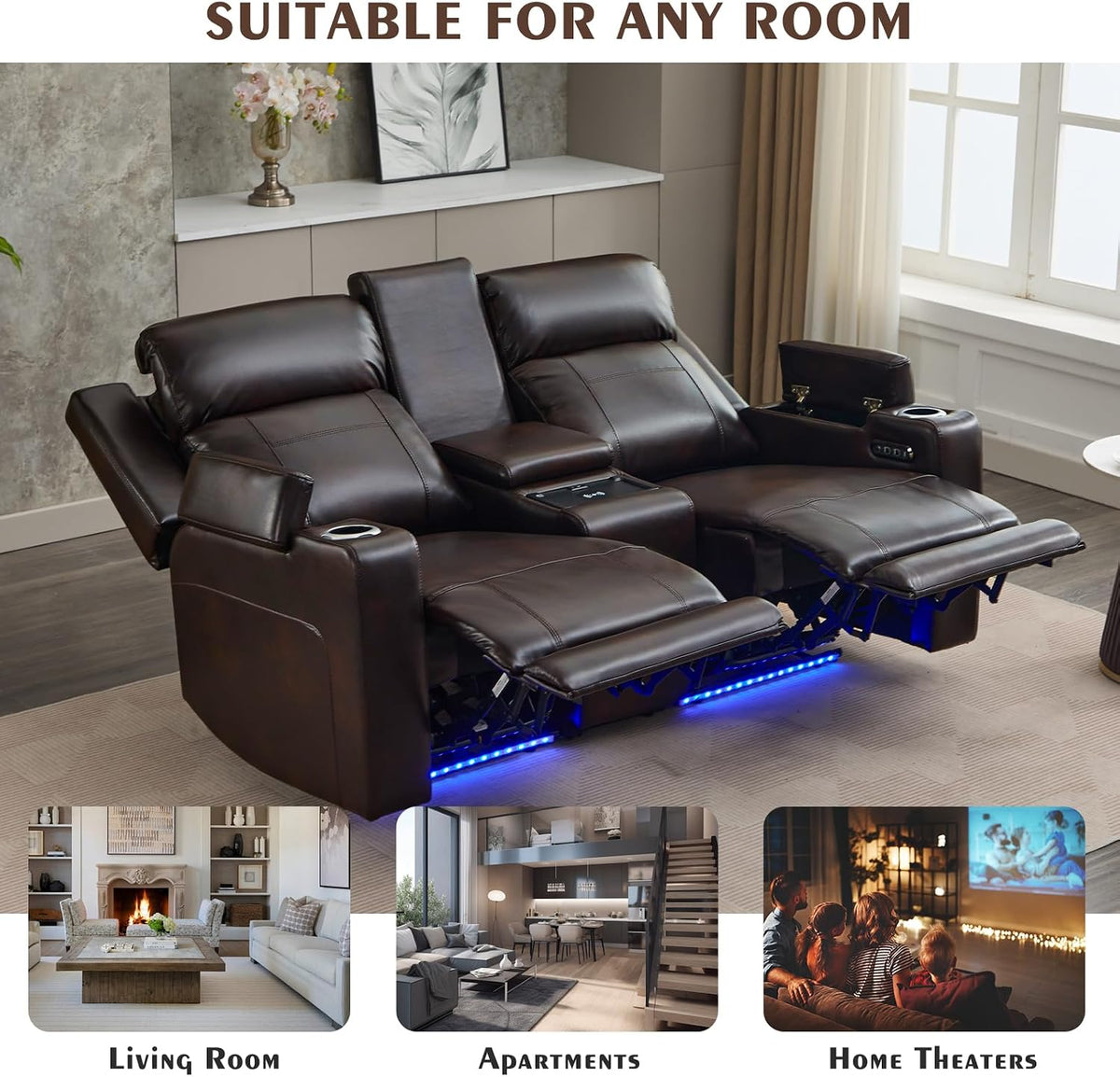 Home Theater Seating Power Reclining Sofa with Adjustable Headrest