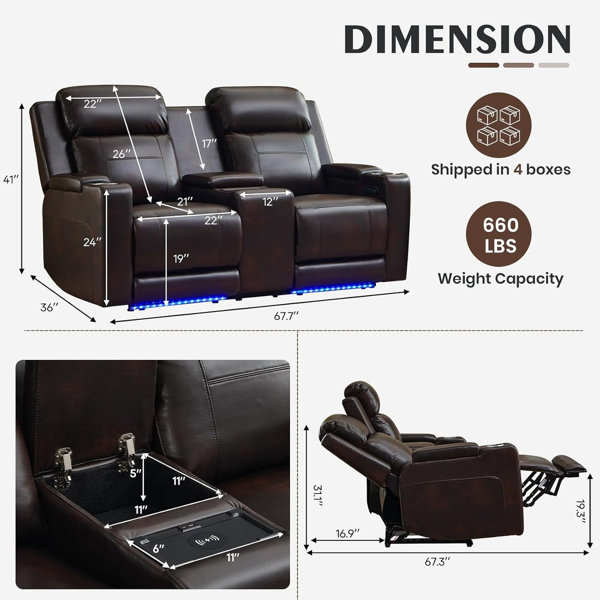 Home Theater Seating Power Reclining Sofa with Adjustable Headrest