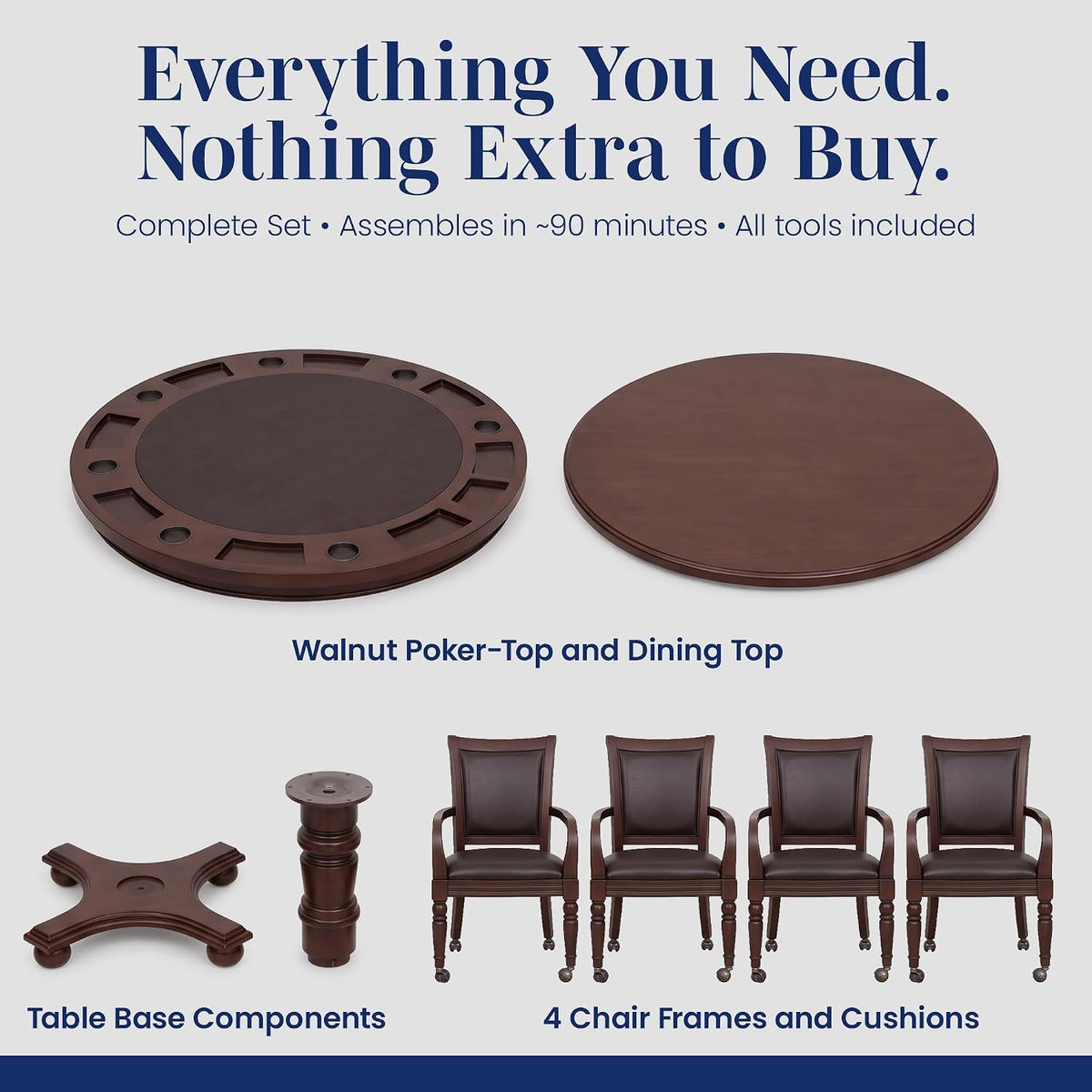 Bridgeport 2 in 1 Poker Table and Chairs Set - round Walnut