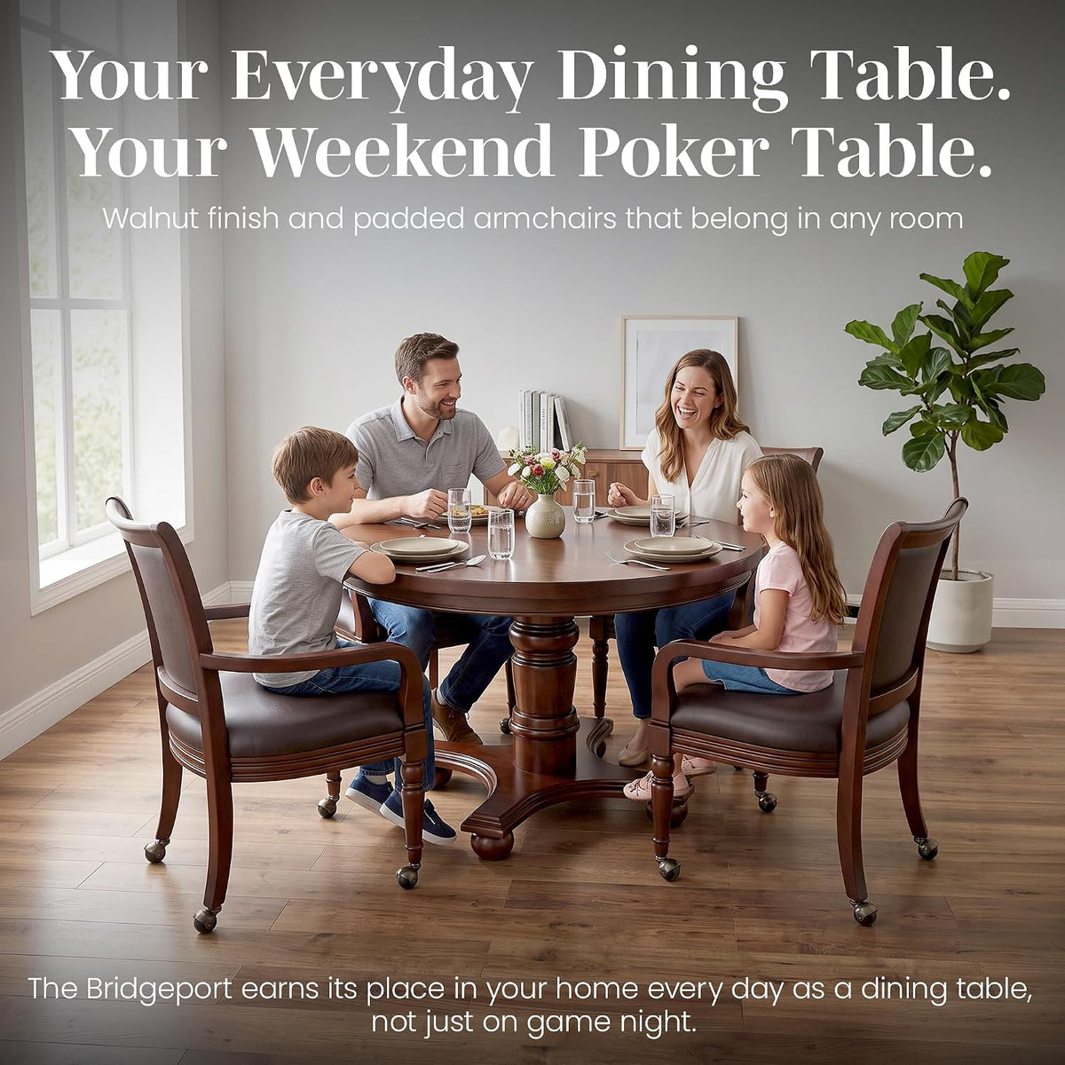 Bridgeport 2 in 1 Poker Table and Chairs Set - round Walnut