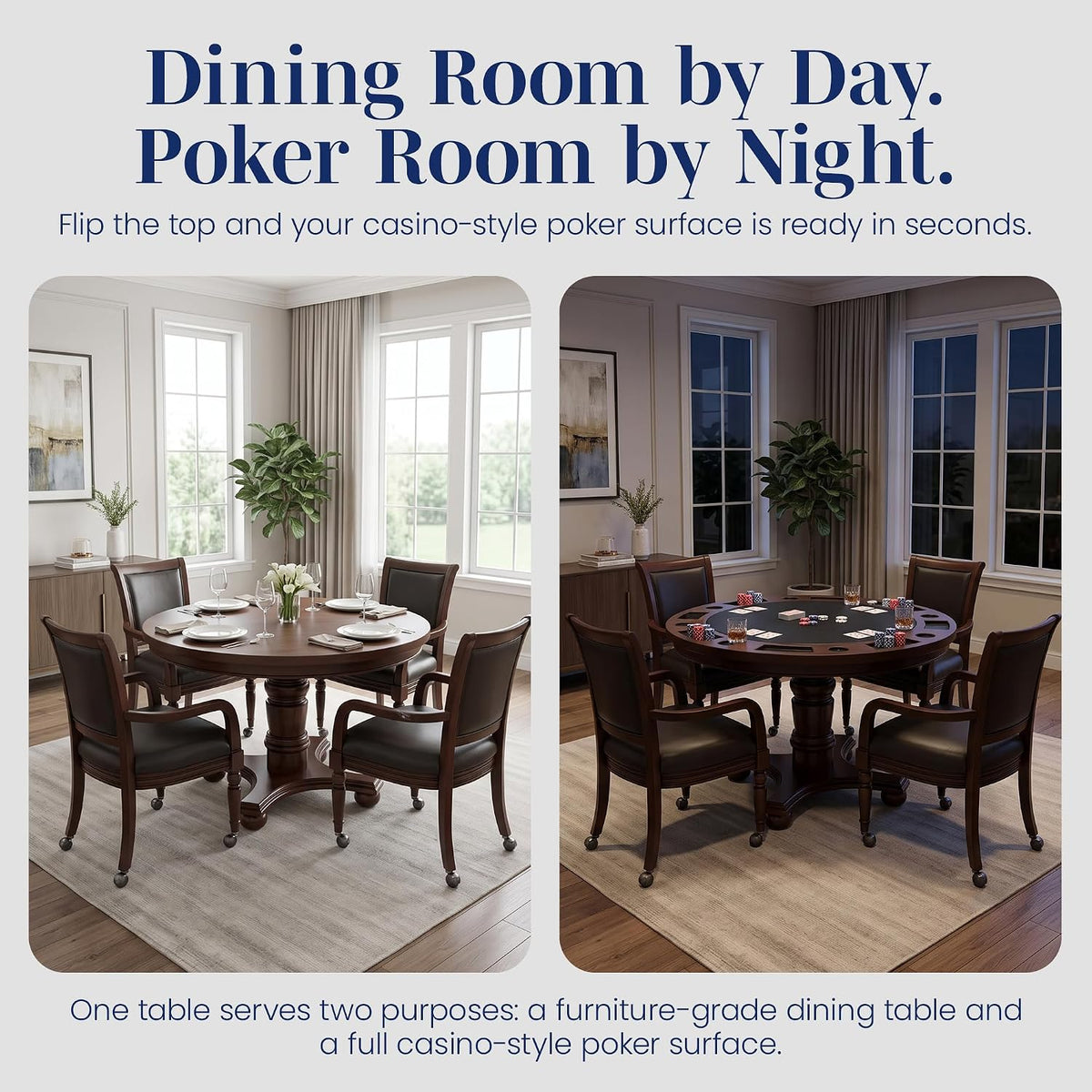 Bridgeport 2 in 1 Poker Table and Chairs Set - round Walnut