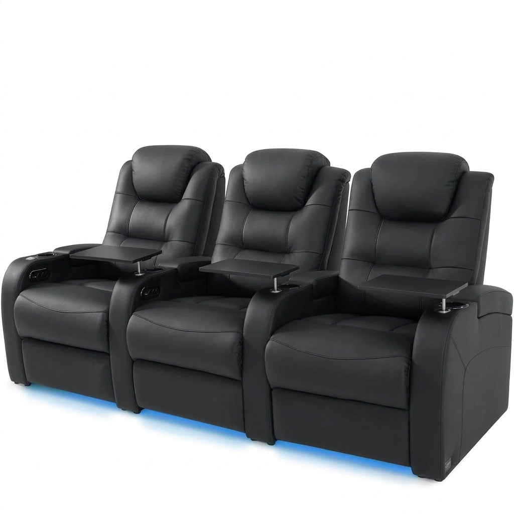 Home Theater Seating, Top-Grain Leather Power Recliner Chair