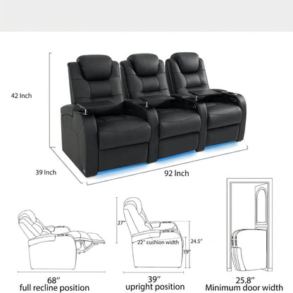 Home Theater Seating, Top-Grain Leather Power Recliner Chair