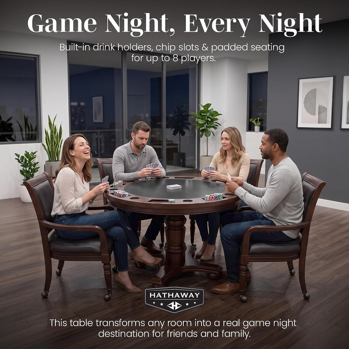 Bridgeport 2 in 1 Poker Table and Chairs Set - round Walnut