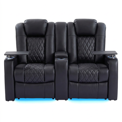 Top-Grain Leather Home Theater Seating, Dual-Motor Power Recliner