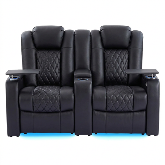 Top-Grain Leather Home Theater Seating, Dual-Motor Power Recliner